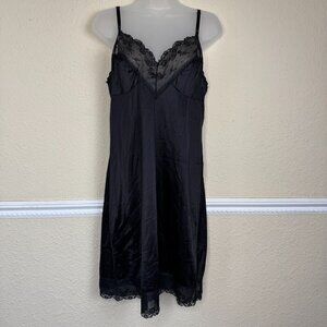 Vintage Kayser Black Lace Slip Midi Dress Negligee 36 Small Lingerie Whimsigoth